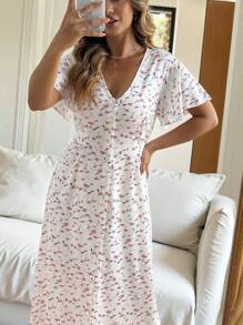 Vionelle 夏季加大码优雅碎花长裙 - 粉色 - 查看 1