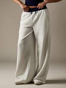 MISSGUIDED 女式阔腿运动裤运动俱乐部图案设计休闲家居裤混色撞色腰带抽绳舒适家居服街头时尚秋冬 - 淺灰色 - 查看 5