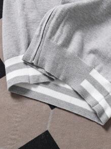 SHEIN Tween Boy Casual Zip-Up Cardigan Sweater, Simple Stylish Contrast Collar, Back To School - Grey - View 5