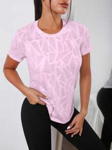 Core Rhythm Áo thun thể thao cổ tròn tay ngắn in họa tiết toàn thân thời trang dành cho nữ, mùa hè - Hồng - Xem 5