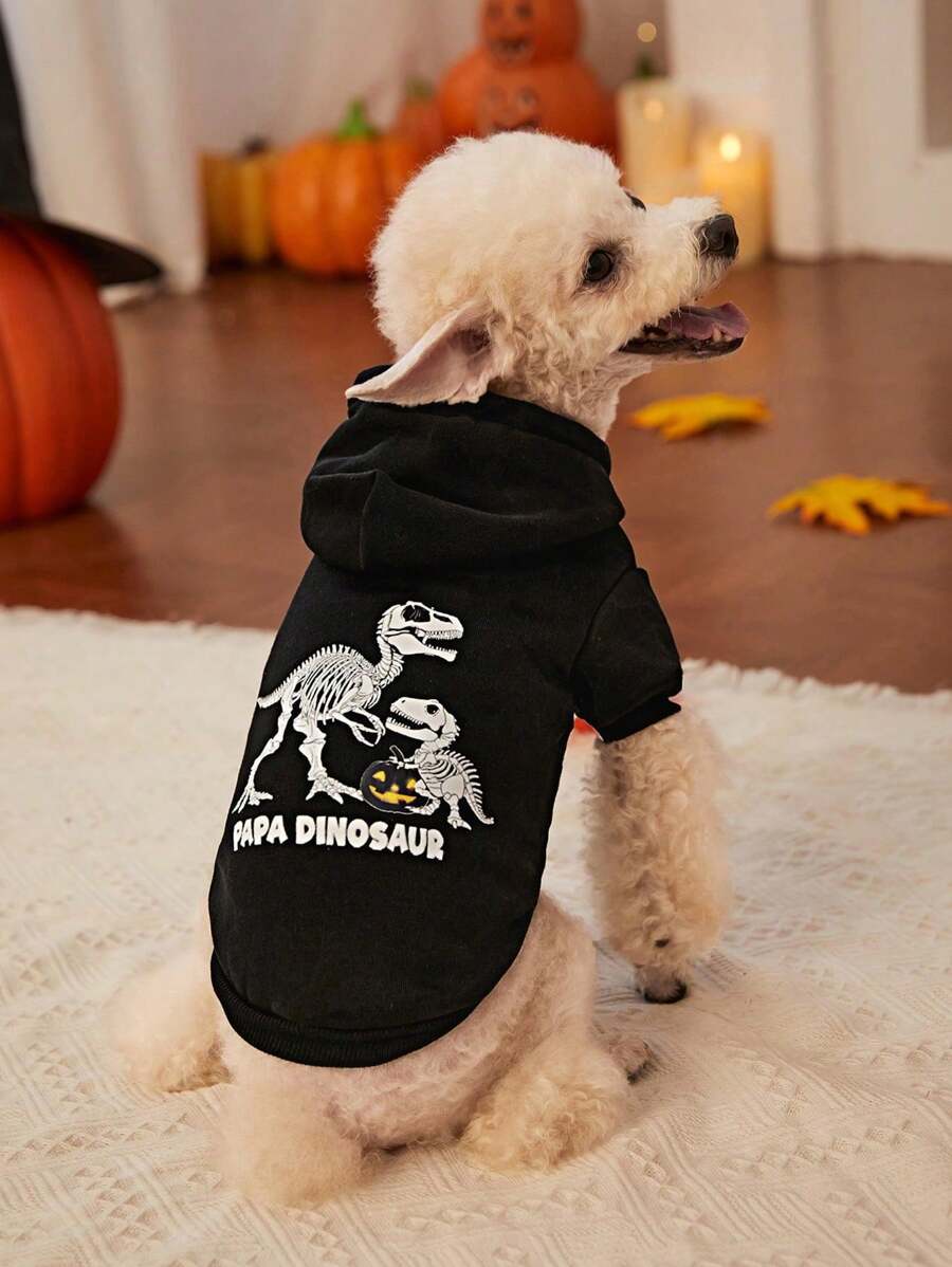 PETSIN 1pc Pet Halloween Jurassic Dinosaur Hooded Sweatshirt - Multicolor - View 1