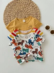 Baby Boy 3pcs Striped & Cartoon Graphic Tee