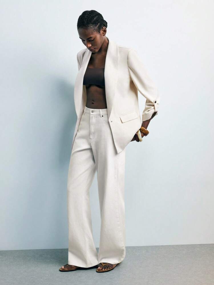 SHEIN Maija Women's Solid Color Shawl Collar Long Sleeve Single Button Casual Blazer Business Casual Women's Wear, Office Wear, Low-Key Old Money Style, Effortless Temperament, High-End Urban Commuting, The Same Style As The Editor-In-Chief Of The Magazine, Urban Social Vacation Party Wear, Charming, Low-Key And Durable Basic Style, Versatile And Not Picky Clothing, Street Fashion Wear, Clothing, Coffee Shop, Relaxed Wear All-Season Metal Decoration Fall Clothes