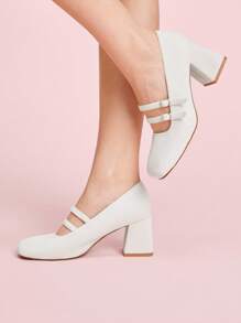 CUCCOO DOLLMOD Casual Fashionable Versatile Solid Color Women High Heels - White - View 4