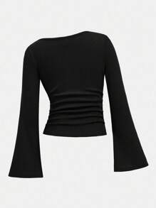 Girlism Tween Girl Multicolor Fall Rib-Knit T-Shirts With Flare Sleeves And Boat Neckline, Long Sleeve Crop Top, 3 Packs Top Winter