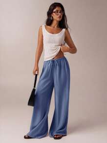 SHEIN Forever 21 秋冬 万圣节 圣诞节 新年 外出 毕业舞会 优雅 正式 奢华 时尚 商务休闲 生日/办公室服装/乡村 音乐会/俱乐部服装 性感/西部/工作服/街头服饰/复古/节日/鸡尾酒/锐舞/舞会/夏威夷/机场/搞笑/基本款/早午餐服装/2000 年代风格/紧身/老钱风格/教堂/返校节/优雅/派对/端庄/约会之夜/秋季/冬季/低腰宽松/阔腿/直筒/海军蓝裤子 - 藍色 - 查看 5