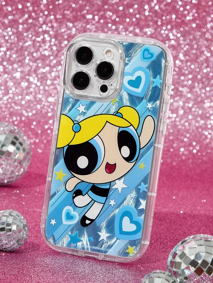 THE POWERPUFF GIRLS X SHEIN 耐用时尚的手机壳，四面加厚气囊防摔，泡泡印花保护套，适用于 11 - 17 Pro Max、Y2K - 藍色 - 查看 1