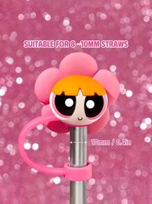 THE POWERPUFF GIRLS X SHEIN 花朵、泡泡、毛茛图案可爱花朵防尘可重复使用吸管盖，适用于直径8-10毫米的吸管 - 彩色 - 查看 5