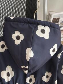 Elladie kids 女童冬季新款拉链连帽羽绒服，时尚加厚印花腰袋可爱甜美羽绒服，儿童冬季外套，女童冬季外套，儿童印花外套，女童印花外套，儿童保暖内衬外套 - 黑與白 - 查看 7