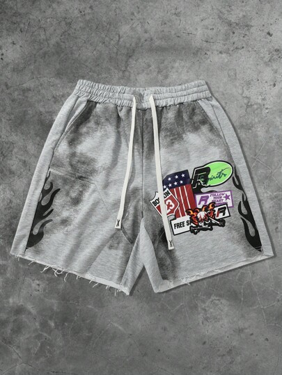 Grunge Punk Men's Design Graphic Printed Punk Loose Hem Shorts