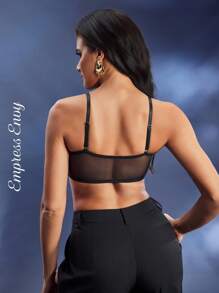 SHEIN Women's Spaghetti Strap Sleeveless Contrast Color Fashion Design Bra - Black - View 5