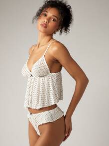 AiiRZ Polka Dot Print Lingerie Babydoll Camisole Bralette And Knickers Sleepwear Set With Ruffle Trim Adjustable Straps Comfortable Loungewear Nightwear - Multicolor - View 4