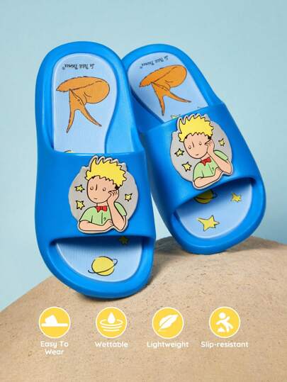 LE PETIT PRINCE X SHEIN Måne & Stjärna Söta Tecknade Blå Barntofflor Småbarn & Barn Halkfria Snabbtorkande Duschrutschkana, Lätt Och Slitstarkt EVA-Material, Unisex För Pojkar Och Flickor I Huset, Badrummet, Lekplatsen, Simbassängen, Stranden Inomhus Utomhus