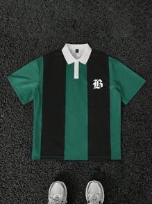 Manfinity Campus Court 男士休闲撞色纽扣半襟翻领 Polo 衫 - 彩色 - 查看 2