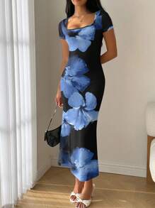 Modelyn 夏季甜心领口美人鱼荷叶边下摆紧身连衣裙 - 彩色 - 查看 3