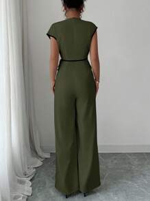 Elenzga 女式圆领喇叭袖连体裤 - 軍綠色 - 查看 2