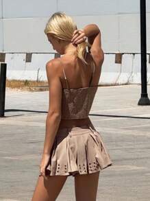 SHEIN ICON Conjunto de top de tirantes y falda plisada para mujer - Marrón - Ver 7