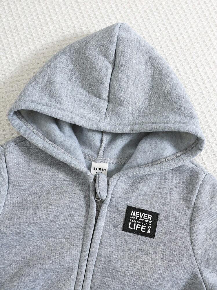 SHEIN 2 件婴儿男孩/女孩可爱简约字母印花纯色连帽夹克，百搭百搭服装，男女通用婴儿冬装 - 彩色 - 查看 4