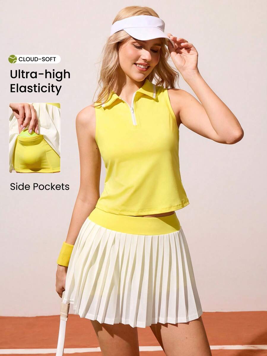 CourtClass مجموعة فستان تنس للنساء تتكون من 2 قطعة: سترة رياضية متعددة الاستخدامات وتنورة قصيرة مطوية - متعدد الألوان - مشاهدة 1