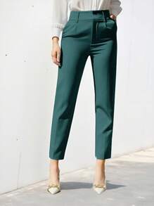 EURMUSE Women's Solid Color Simple Daily Suit Pants  - Dark Green - View 5