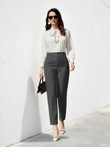 EURMUSE Women's Solid Color Simple Daily Suit Pants  - Dark Grey - View 4