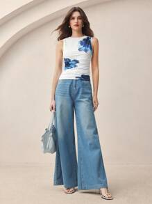 BizChic Women's 2025 Summer Casual Business Daily Elegant Beach Resort Tank Top, Suitable For Wedding Guests, Country Music Festival, Brunch, Airport Wear, 90s Vintage, Style, American Independent Watercolor Print Tank Top - White - View 4