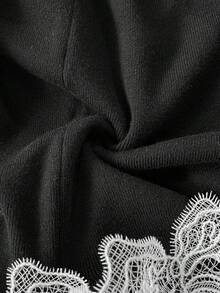 SHEIN Clasi Pull ajusté à épaules dénudées avec patchwork en dentelle et blocs de couleurs, grande taille - Noir - Voir 6