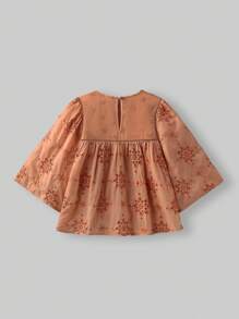Maija Kids Maija Kids 少女宽松刺绣衬衫，上衣，返校季，夏季上衣，Y2K风格，女童服装，秋季，度假，波西米亚风上衣 - 駝色 - 查看 2