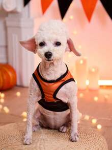PETSIN 1 pièce de nouveau style de gilet portable pour chat et chien, mode, léger, respirant et confortable avec un imprimé de visage contrastant orange et noir pour Halloween - Multicolore - Voir 3