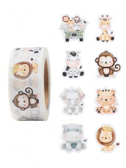 500 张丛林动物图案贴纸丛林动物主题派对装饰贴纸生日节日派对礼品包装用品 DIY 工艺贴纸装饰包装贴纸标签信封贺卡贴纸派对装饰贴纸家居装饰派对礼物