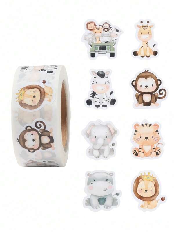 500 张丛林动物图案贴纸丛林动物主题派对装饰贴纸生日节日派对礼品包装用品 DIY 工艺贴纸装饰包装贴纸标签信封贺卡贴纸派对装饰贴纸家居装饰派对礼物