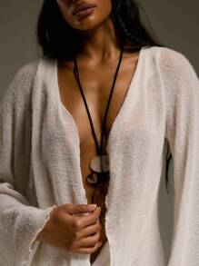 MUSERA 超低胸针织长袖迷你连衣裙，西部乡村风，秋季街头服饰，节日优雅，Y2K性感可爱，90年代波西米亚风，中西部派对，夏季新娘单身派对，告别单身，婚礼 - 杏色 - 查看 7