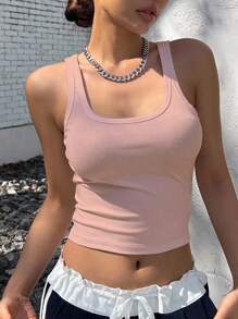 DAZY Solid Crop Tank Top - Baby Pink - View 5