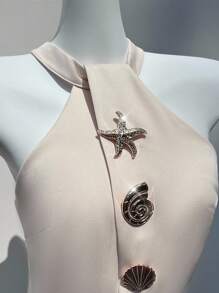 Glamine Camisa informal elegante sin mangas de color albaricoque Ine de metal con hebilla para mujer, ropa de otoño para mujeres, de vuelta a la escuela