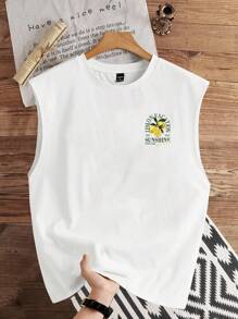 Claim Dot 标准尺寸男士白色水果柠檬印花无袖背心，适合夏季 - 白色 - 查看 2