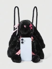 ROMWE Grunge Punk Black Rabbit Shaped Cartoon Cute & Creative Fashion Backpack For Women - Black - View 3