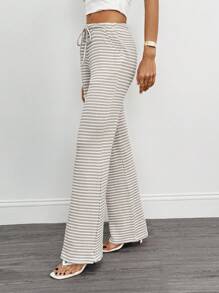 SHEIN Tall 高腰修身女士时尚系带条纹裤 - 彩色 - 查看 4