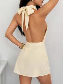 SHEIN PETITE Minimalist High-End Backless Criss-Cross Apricot Mini Pleated Dress,Party Dresses For Women,Party Dress - Apricot - View 2