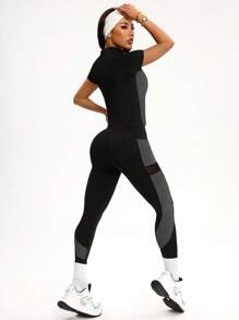 Seamluxe SHEIN Sport 女士立领拉链拼色针织运动服套装 - 彩色 - 查看 2