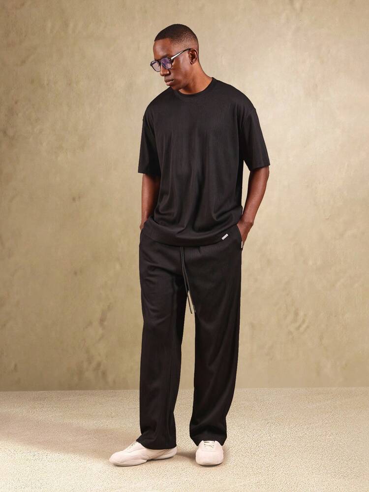 Ribbed T-Shirt And Wide Leg Trouser Co-Ord Set