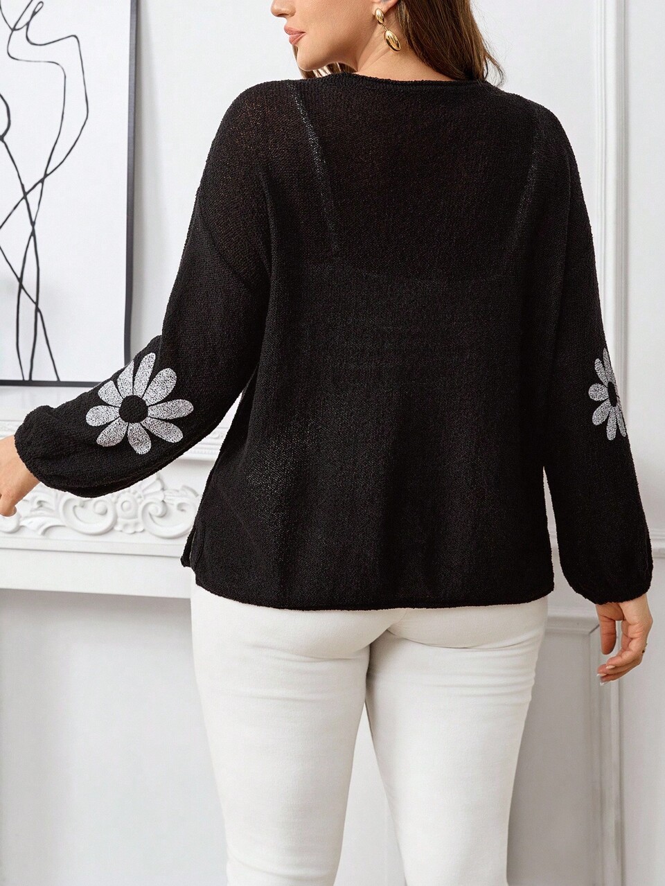 Plus Size Women's Floral Casual Thin See-Through Long-Sleeved Sweater Spring And Autumn,Fall Women's Clothes