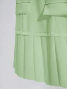 Franclia 优雅法式时尚简约百搭圆领无袖系带腰部下摆褶皱白色梭织连衣裙，适合女士春夏、商务休闲、毕业典礼 - 綠色 - 查看 4