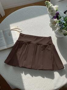 Comfortcana 女士纯色针织可爱运动百褶迷你裙