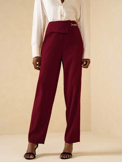 Vesra Women's Elegant Solid Color Asymmetric Metal Chain Suit Pants Women At Work