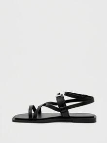 CUCCOO BIZCHIC 女士舒适日常平底凉鞋，方头，细带，金属扣，时尚百搭露趾休闲凉鞋 - 黑色 - 查看 8