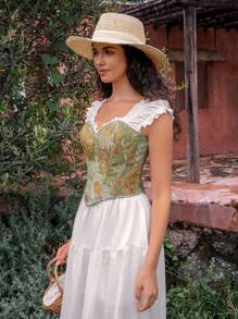 1pc Women's Yellow-Green Short Crop Top - Multicolor - View 7