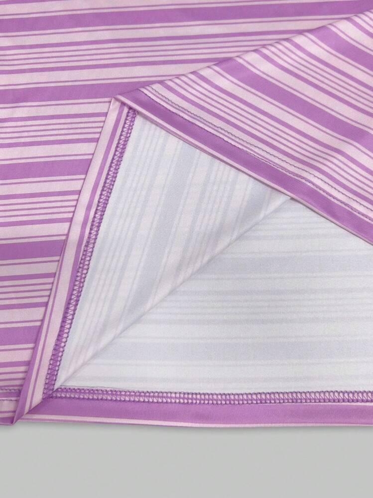 女款T恤/蝴蝶结图案印花/紫色条纹格子大码T恤/刺绣工艺/女士休闲超宽松圆领上衣/春夏 - 彩色 - 查看 5