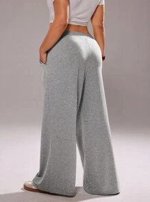 Rustia 大码女式休闲宽松阔腿运动裤，百搭美式街头风 - 灰色 - 查看 2