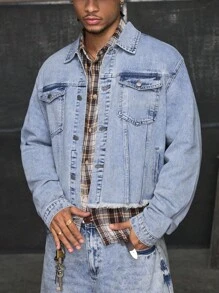 AXEPEAK 男士梭织休闲宽松长袖短款夹克，秋季 - 藍色 - 查看 5