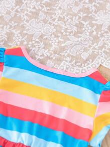 SHEIN 3pcs/Set Baby Girls' Casual Colorful Striped Heart Print Round Neck Hooded Dress